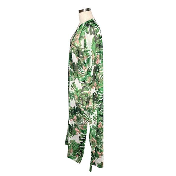 SANTE GRACE VETEMENTS Green Pink Tropical Sheer Mesh Knit Oversized Kaftan - Picture 3 of 7